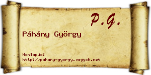 Páhány György névjegykártya